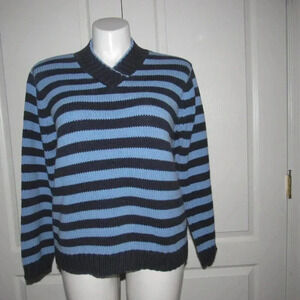 Vintage LIZ CLAIBORNE Long Sleeve Blue Stripe Pullover Sweater Size XL